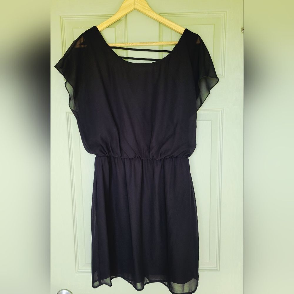 City Triangles Black Sheer-Sleeve Midi Dress Effortless Boho-Chic Size L